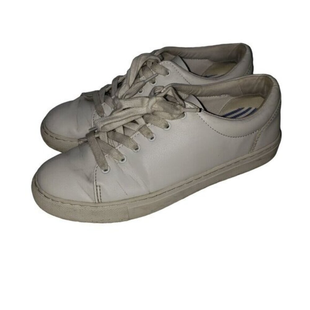 J. Crew Road Trip White Faux Leather Sneakers Womens Shoes Size 7.5 Pre-Owned